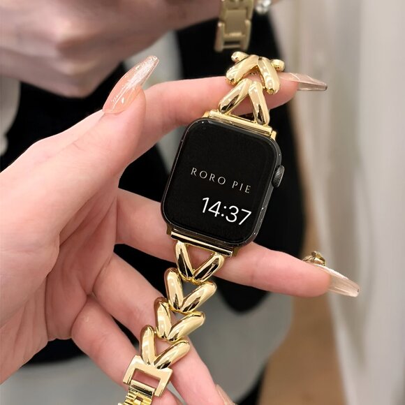 NEW Stylish Adjustable Gold Chain-Link Watch Band For Apple Watch - Picture 1 of 13
